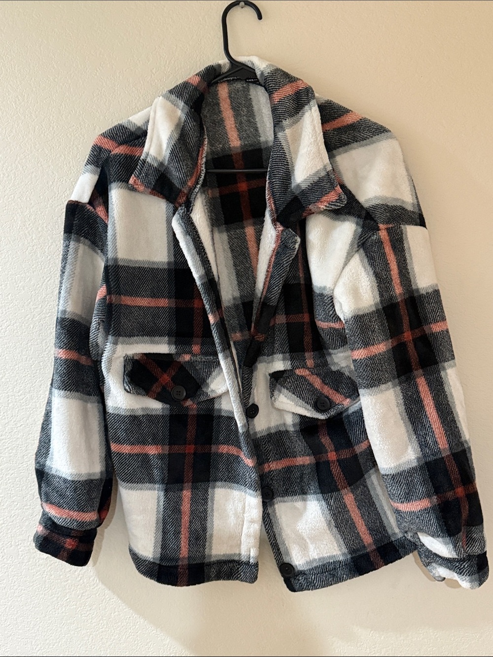 Plaid Shacket Jacket in White, Black & Coral